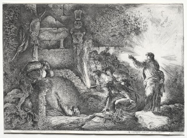 The Resurrection of Lazarus. Giovanni Benedetto Castiglione (Italian, 1609-1664). Etching