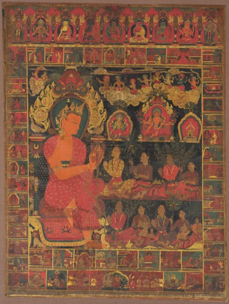 Thangka with Bejeweled Buddha Preaching, 1648. Nepal, 17th century. Color on cloth; overall: 109.5