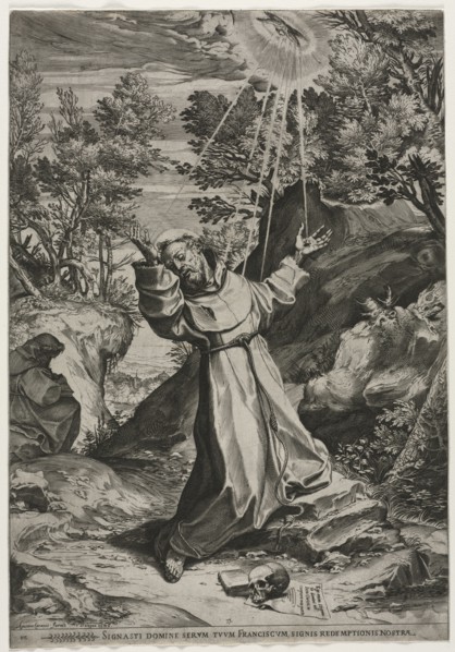 St. Francis Receiving the Stigmata, 1586. Agostino Carracci (Italian, 1557-1602). Engraving