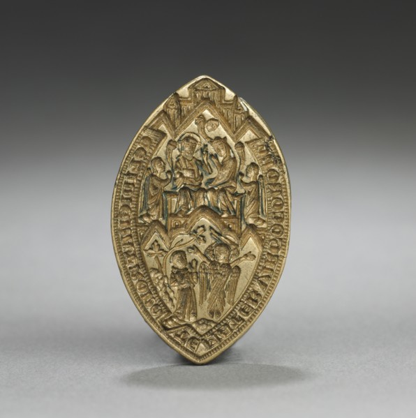 Almond-Shaped Seal: Coronation of the Virgin with a Kneeling Monk, 1300s. England or Germany,