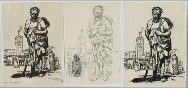 Au Maroc, 1914. Auguste Louis Lepère (French, 1849-1918). Brush and black ink over pencil with