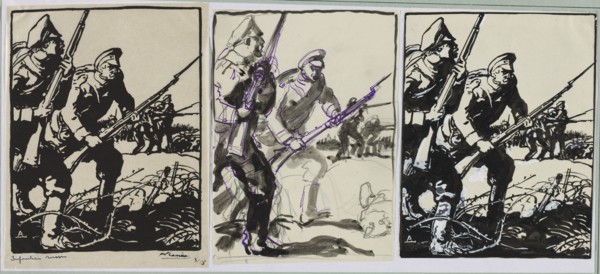 Infanterie russe, 1914. Auguste Louis Lepère (French, 1849-1918). Brush and black ink heightened