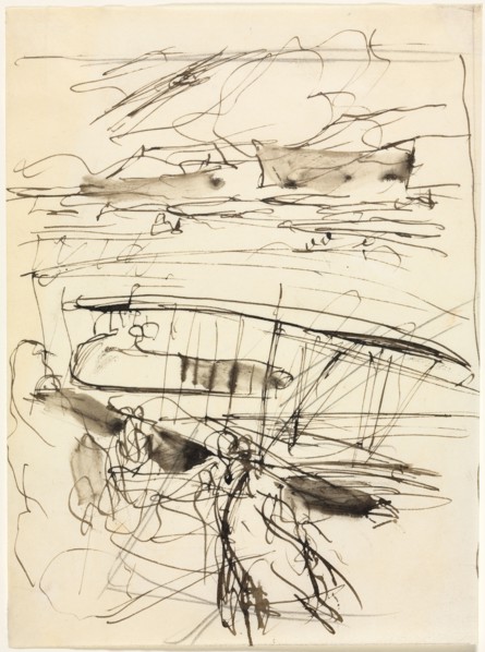 Avions reposant sur le terrain, 1914. Auguste Louis Lepère (French, 1849-1918). Brush and brown ink