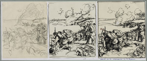 Dêbut de la manoeuvre de la Marne, 1914. Auguste Louis Lepère (French, 1849-1918). Brush and black