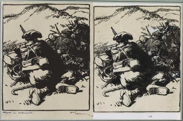 Alpins en ambuscade, 1914. Auguste Louis Lepère (French, 1849-1918). Brush and black ink over