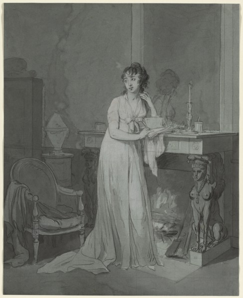 Woman in Front of a Fireplace, c. 1803. Louis Léopold Boilly (French, 1761-1845). Black chalk and