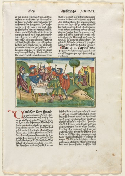 Offering of the Paschal Lamb from the German Bible published by Anton Koberger, Nürnberg, 1483.
