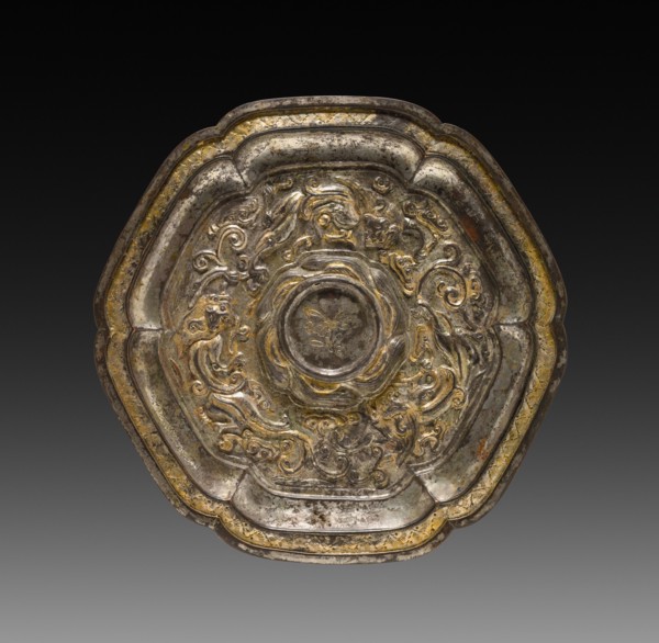 Cup Stand with Dragons amid Fungus Scrolls, 14th Century. China, Yuan dynasty (1271-1368). Silvered