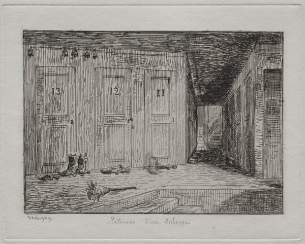 Voyage en Bateau, published in 1862: Interior of an Inn, 1861. Charles François Daubigny (French,