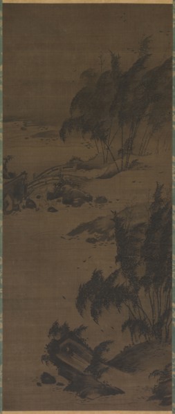 Bamboo in Wind, early 1500s. Attributed to Genga (Japanese). Hanging scroll; ink on silk; image: 95