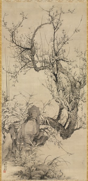 Plums, Bamboo, and Orchid, 1834. Yamamoto Baiitsu (Japanese, 1783-1856). Hanging scroll; ink on