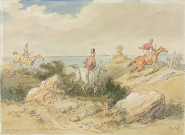 The Pleasures of Hunting. Hablot Knight Browne (British, 1815-1882). Black chalk and watercolor;