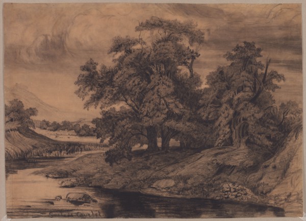 Landscape with Large Trees, late 1860s/early 1870s. Gustave Courbet (French, 1819-1877). Black