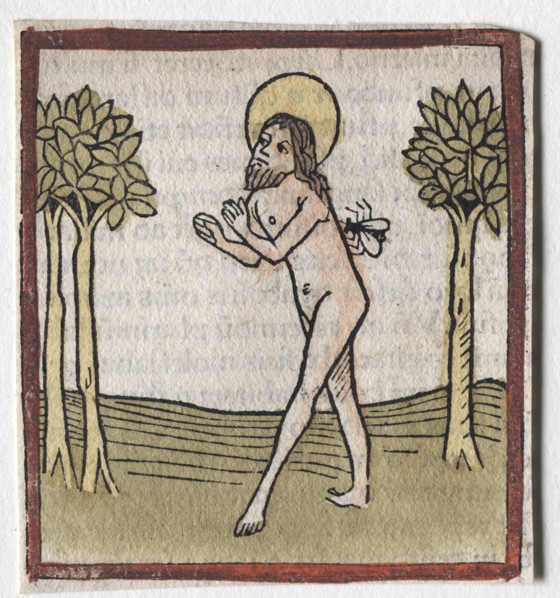 St. Marcarius. Günther Zainer (German, d. 1478). Woodcut with hand coloring