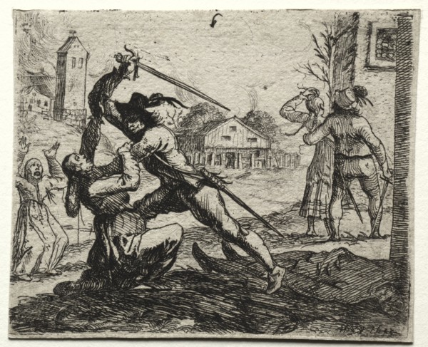 Military Subjects:  Two Soldiers Pursuing Women in a Village. Hans Ulrich Franckh (German,