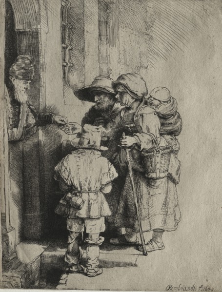 Beggars Receiving Alms at the Door of a House, 1648. Rembrandt van Rijn (Dutch, 1606-1669).