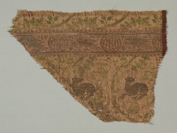 Silk Fragment, 1350-1399. Italy, second half of 14th century. Lampas weave, brocaded; silk and gold