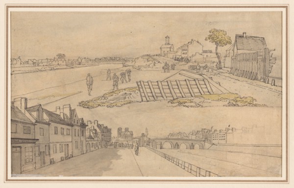 Two Views of Paris, first half 1800s. Georges Michel (French, 1763-1843). Pen and black ink and