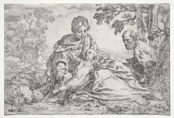 Rest on the Flight into Egypt. Simone Cantarini (Italian, 1612-1648). Etching