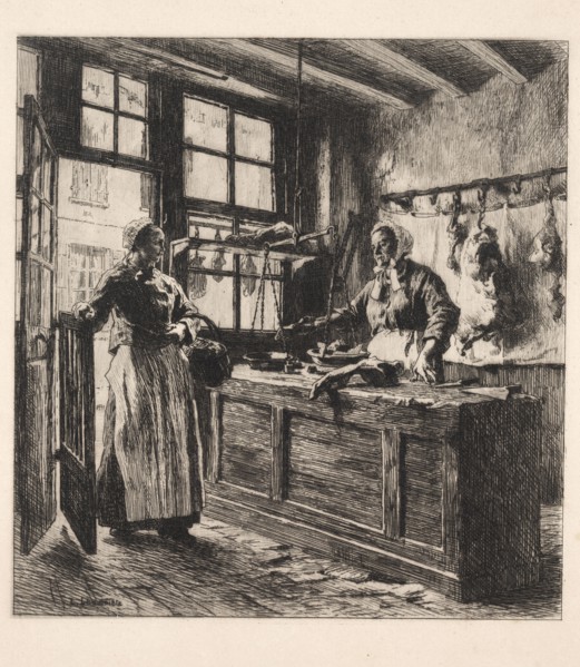 Interior of a Butcher Shop. Léon Augustin Lhermitte (French, 1844-1925). Etching