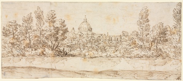 River Landscape with View of St. Peter's Basilica, after 1660. Circle of Giovanni Francesco