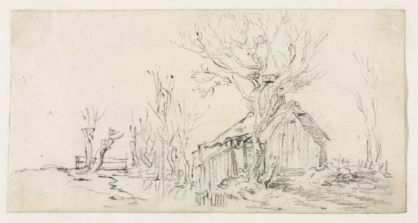 Sketch of Landscape with Cottage, c. 1630. Jan van Goyen (Dutch, 1596-1656). Black chalk; sheet: 11