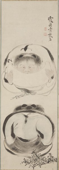 Kanzan and Jittoku, 18th century. Ike Taiga (Japanese, 1723-1776). Hanging scroll; ink and light
