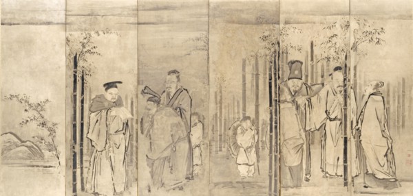 Seven Sages of the Bamboo Grove, 1600s. Kano Tan’yu (Japanese, 1602-1674). Pair of six-fold