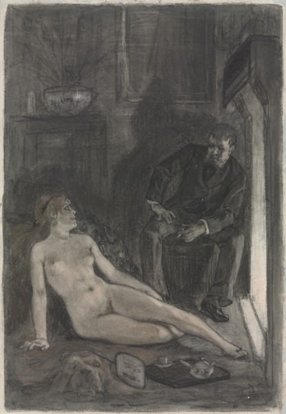 Winter Evening, last third 19th century. Félicien Rops (Belgian, 1833-1898). Black crayon, black