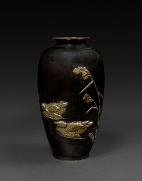 Bas relief Vase, c 1880. Japan, Late 19th century. Bronze, gilding ; diameter of mouth: 6.4 cm (2