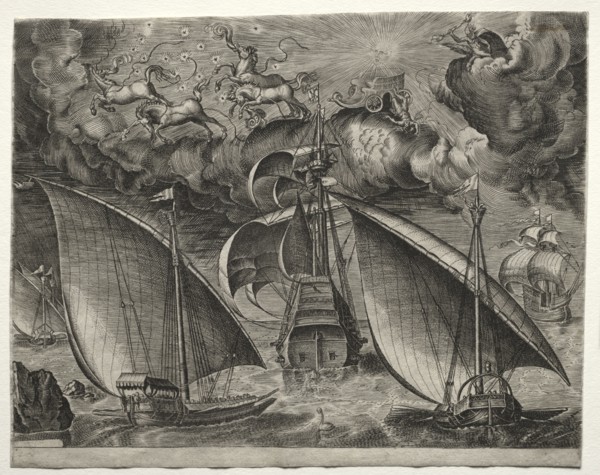 Sailing Vessels: Sailing Vessels: Two Galleys Sailing Behind an Armed Three-Master with Phaeton and