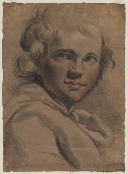 Head of a Young Man, 1780s. Gaetano Gandolfi (Italian, 1734-1802). Black chalk with red chalk,