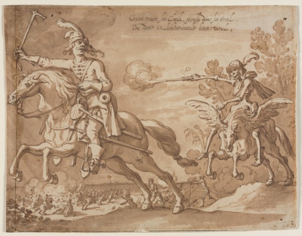 Death on Horseback Chasing a Flying Knight, 1631. Sebastian Vrancx (Flemish, 1573-1647). Pen and
