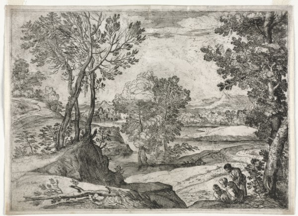 Landscape with a Family, 1643. Giovanni Francesco Grimaldi (Italian, 1606-1680). Etching