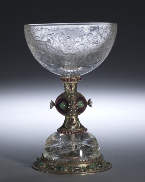 Chalice, c. 1850-1875. Austria (Vienna), 19th century. Rock crystal, gilded and enameled silver,