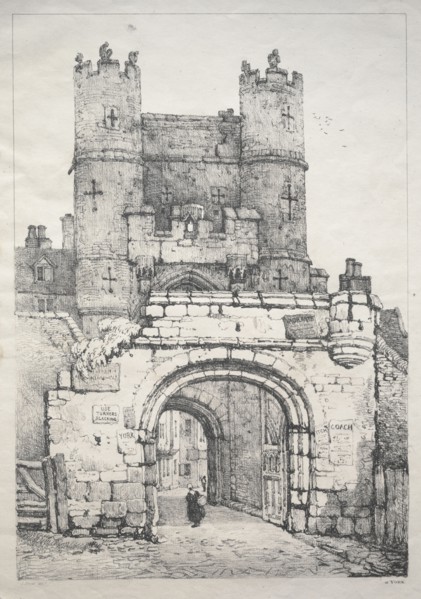 A Series of Ancient Buildings and Rural Cottages in the North of England:  At York, Medieval Gate,