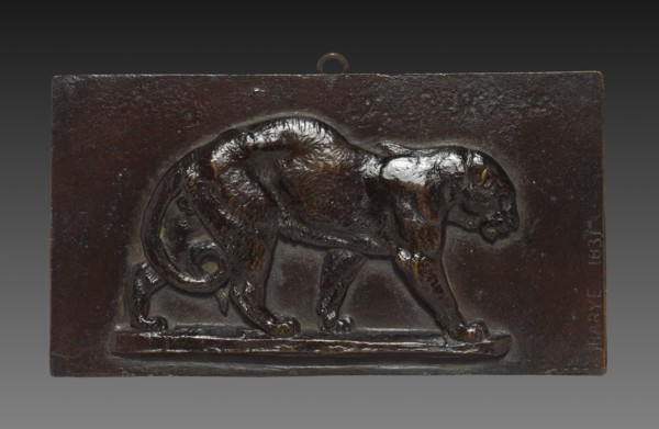 Walking Panther, 1831. Antoine-Louis Barye (French, 1796-1875). Bronze; overall: 7.7 x 14.3 cm (3