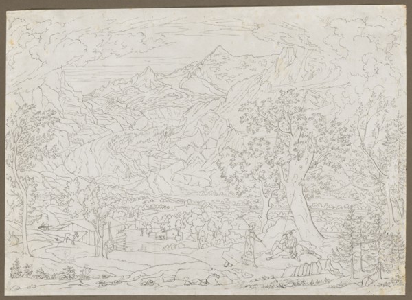 The Grindelwald Glacier with Hunter and Peasant Girl in Foreground, ca. 1823. Joseph Anton Koch