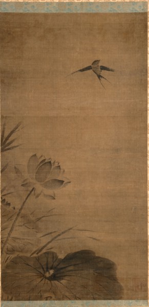 Swallow and Lotus, mid-1200s. Attributed to Fachang Muqi (Chinese, 1220-1280). Hanging scroll, ink