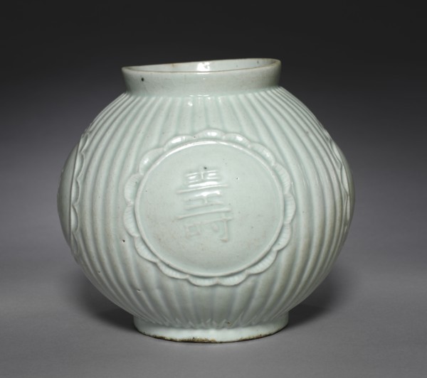 Jar with Four Auspicious Characters in Relief, 1800s. Korea, Joseon dynasty (1392-1910). Glazed