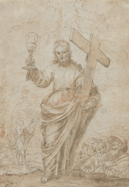 Christ Holding a Chalice and Cross, 1666. Alonso Cano (Spanish, 1601-1667). Pen and brown ink and