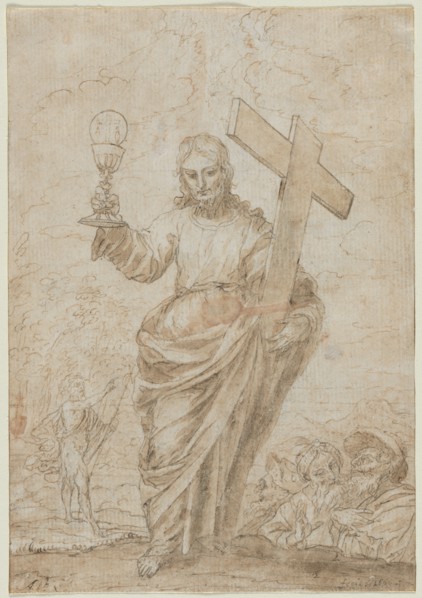 Christ Holding a Chalice and Cross, 1666. Alonso Cano (Spanish, 1601-1667). Pen and brown ink and