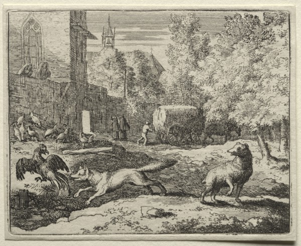 Reynard the Fox:  Reynard Chasing Hens. Allart van Everdingen (Dutch, 1621-1675). Etching