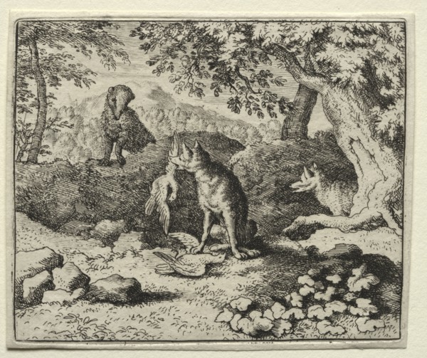 Reynard the Fox:  Badger Comes to Warn Reynard. Allart van Everdingen (Dutch, 1621-1675). Etching