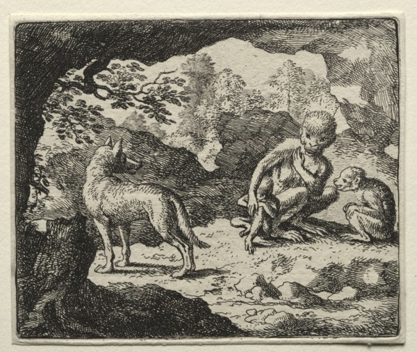 Reynard the Fox:  The Wolf in the Monkey's Den. Allart van Everdingen (Dutch, 1621-1675). Etching