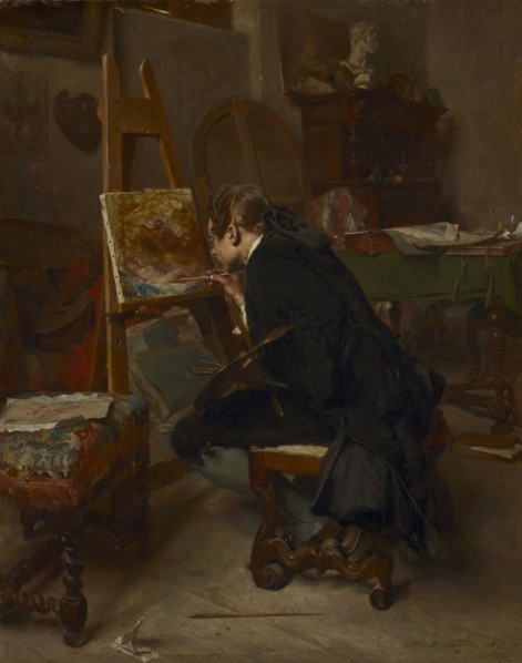 A Painter, 1855. Ernest Meissonier (French, 1815-1891). Oil on mahogany; framed: 39 x 33.5 x 6.5 cm