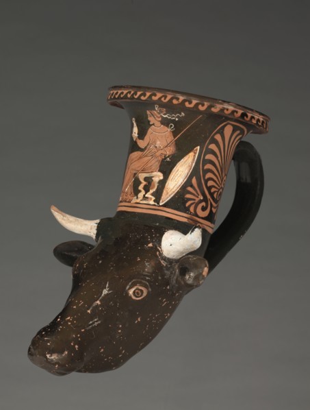 Apulian Cow-Head Rhyton, c. 340 BC. South Italy, Apulia, Tarentine, 4th Century BC. Molded