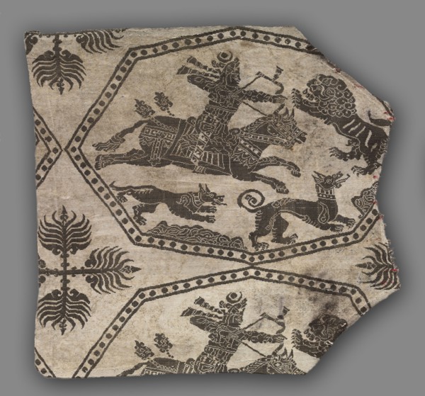 Fragment of a Caftan, 935-1055. Iran or Iraq, Buyid period, 10th-11th Century. Lampas weave, silk;