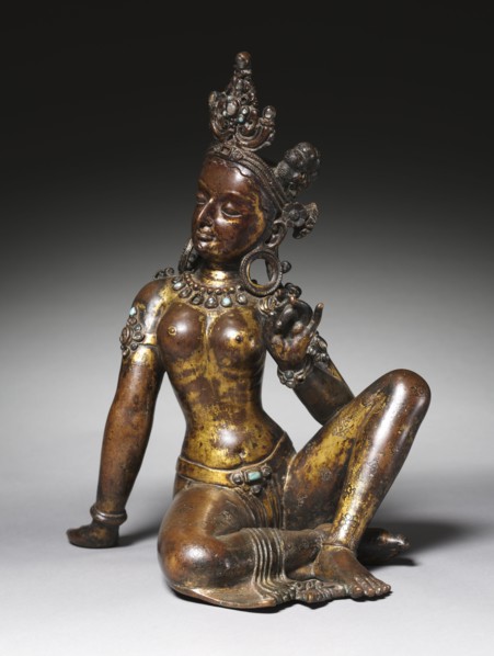 Goddess Uma, 1000s. Nepal, 11th Century. Gilt bronze and semiprecious stones; overall: 35.6 x 27.9