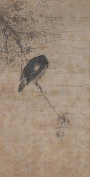 Willow and Magpie, mid-1200s. Attributed to Fachang Muqi (Chinese, 1220-1280). Hanging scroll, ink